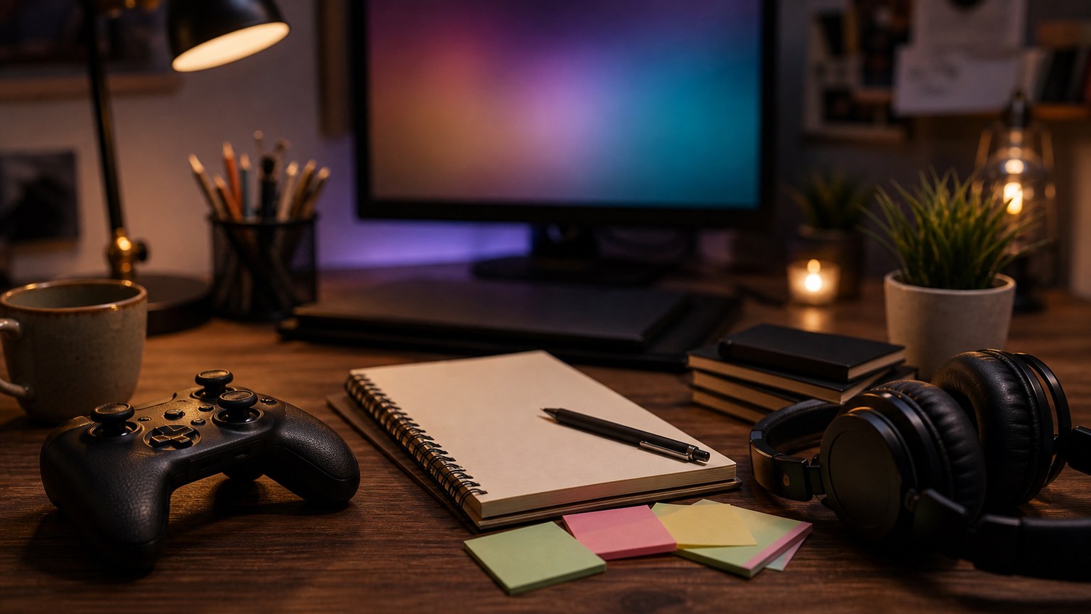Underrated indie discovery represented by a quiet creative desk and blurred screen.
