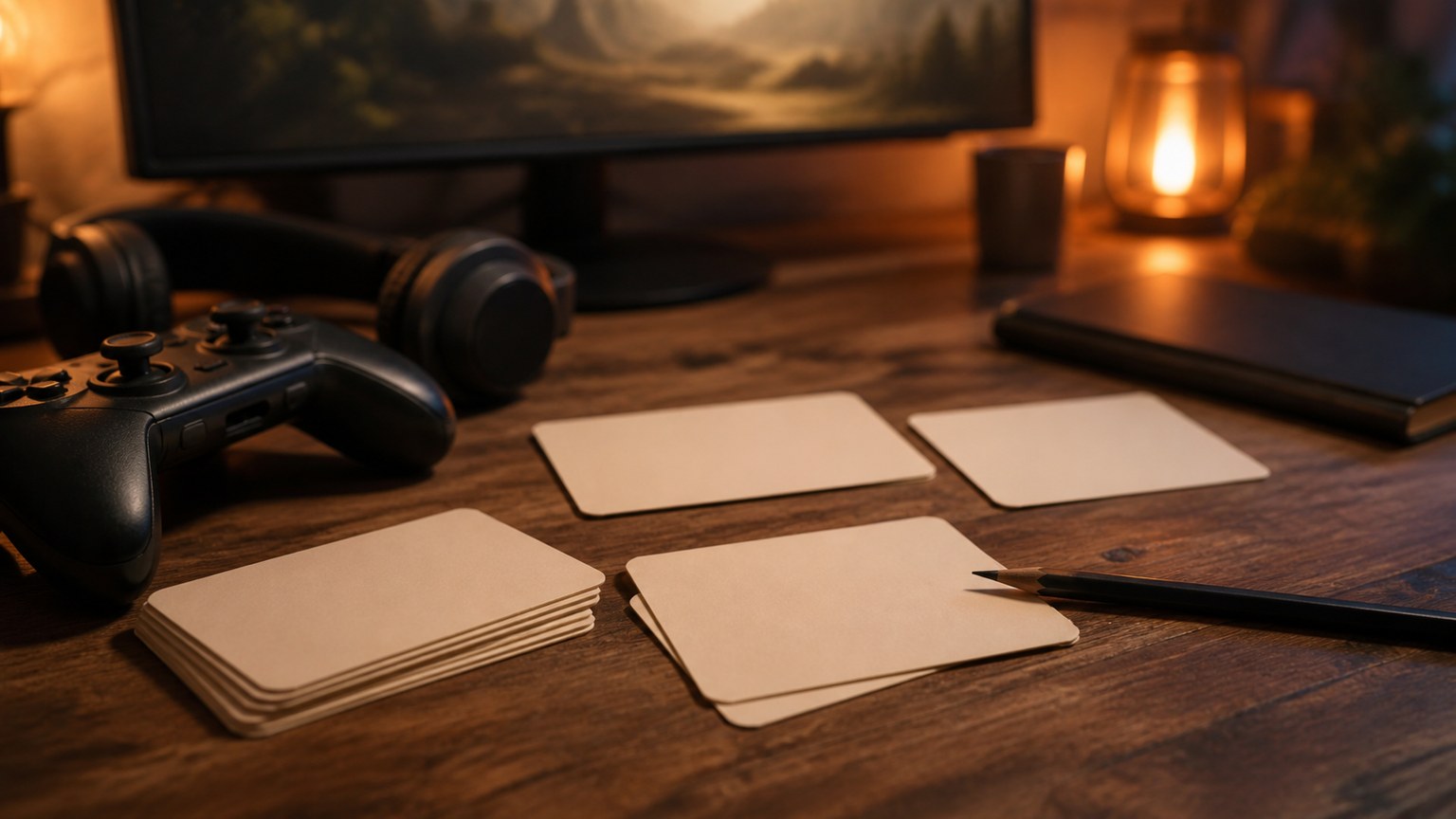 Neutral editorial gaming setup representing crafting the Perfect Side Quest in Action/Adventure Games.
